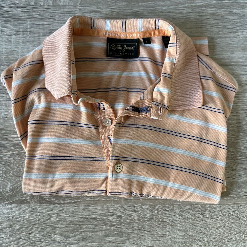 Bobby Jones Collection Golf Shirt Mens Large Heritage Silk Made in Italy Orange
